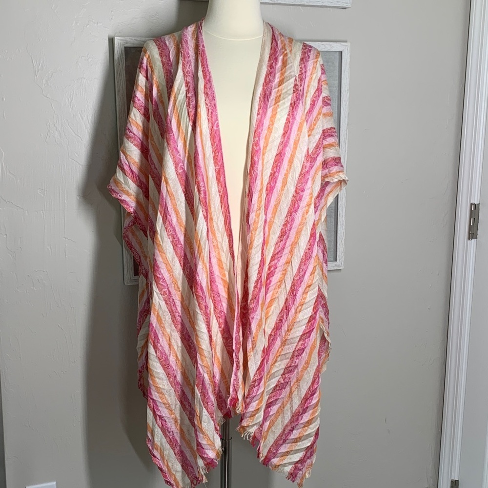 Chicos pink white and orange striped shawl